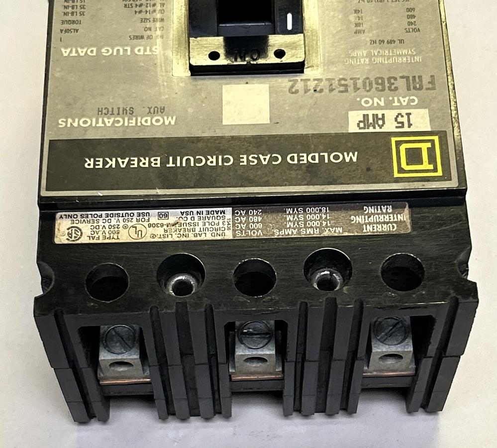 Used SQUARE D,FAL360151212,CIRCUIT BREAKER 15A 600V 3P