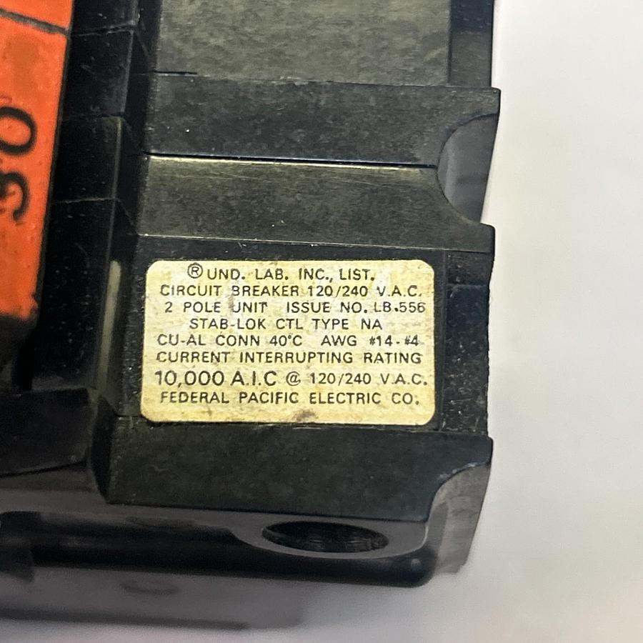Used FEDERAL PACIFIC,NA230,CIRCUIT BREAKER 30A 120/240V 2P LOT OF 2
