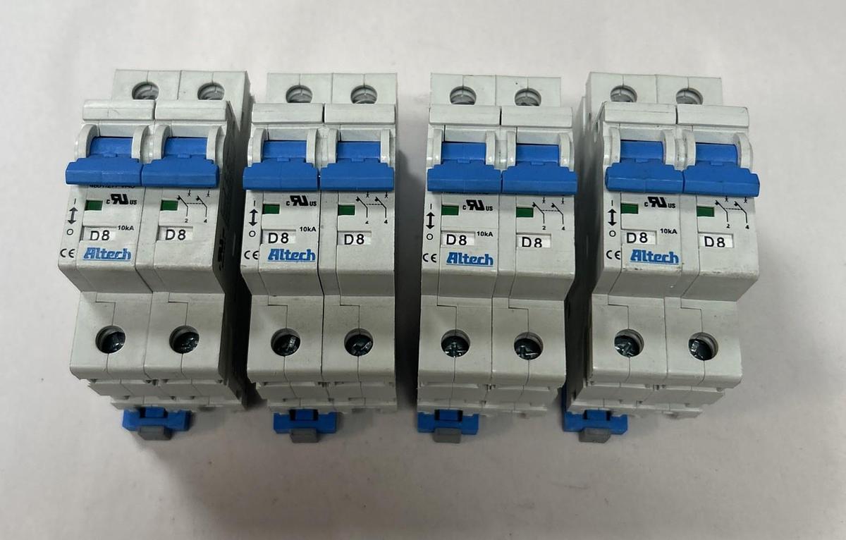 Used ALTECH,E301611,CIRCUIT BREAKER 8AMP 277V 2P LOT OF 4