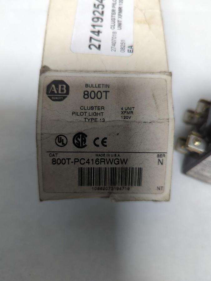 ALLEN BRADLEY,800T-PC416RWGW,CLUSTER PILOT LIGHT TYPE 13 NOS