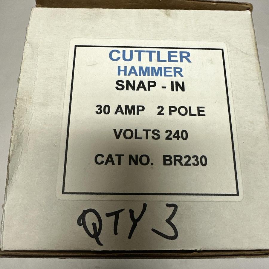 Used Cutler-Hammer,BR230,30AMP 2 Pole 240VAC Circuit Breaker LOT of 3
