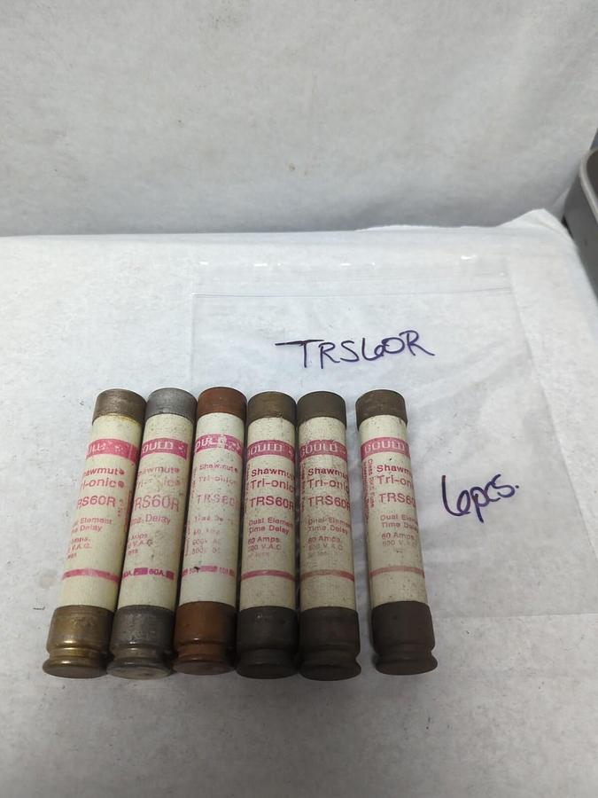 Used GOULD SHAWMUT,TRS60R,TRI-ONIC 60 AMP FUSE LOT OF 6 PRE-OWNED