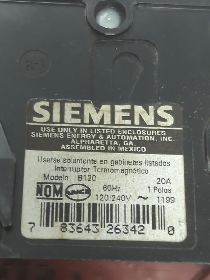Used SIEMENS,B120,CIRCUIT BREAKER 20 AMP 1-POLE LOT OF 3 PRE-OWNED