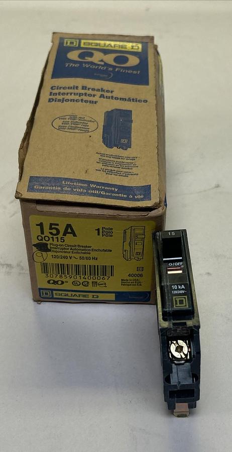 SQUARE D,QO115,CIRCUIT BREAKER 15A 120/240V 1P LOT OF 9 NOS