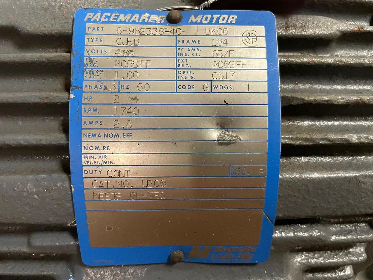 Used PACEMAKER,6-962338-40,2HP MOTOR 460V 1740RPM FR 184
