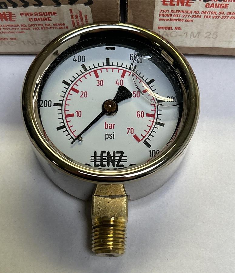 LENZ,BAC-1M-25,PRESSURE GAUGE 0-1000 PSI LOT OF 2 NOS