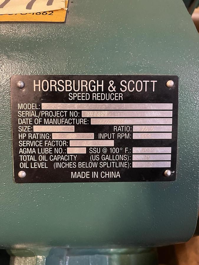 Used HORSBURGH & SCOTT,140TB,GEAR HELICAL SPEED REDUCER 40HP RATIO 25.5 INPUT 500RPM