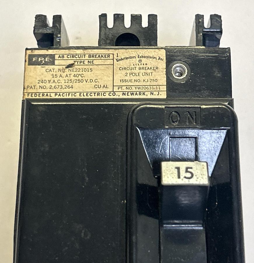 Used FPE,NE221015,CIRCUIT BREAKER 15A 240V 2P