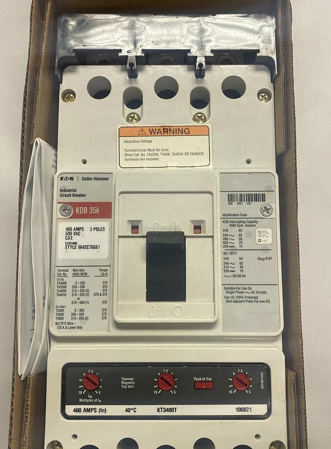 EATON CUTLER HAMMER,KDB3400,CIRCUIT BREAKER 400A 600V 3P NEW