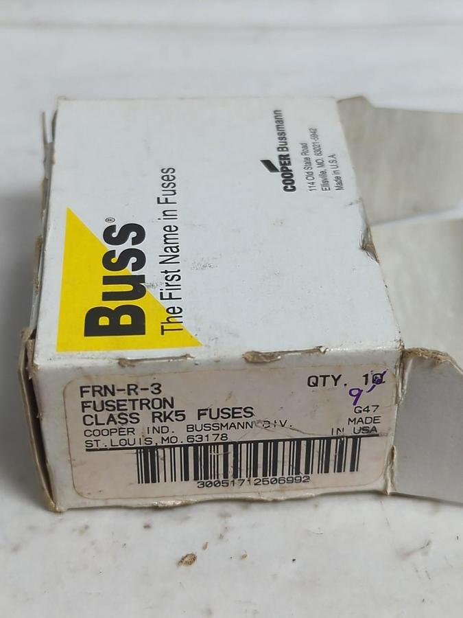 COOPER BUSSMANN,FRN-R-3,FUSETRON FUSES BOX OF 9 NOS