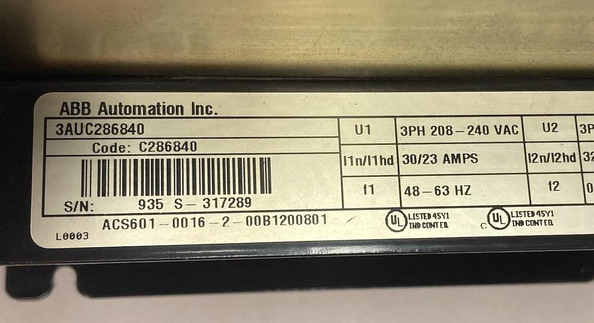ABB Automation Inc,3AUC286840,Drive 3 Phase 208/240VAC 30/23A 48-63Hz