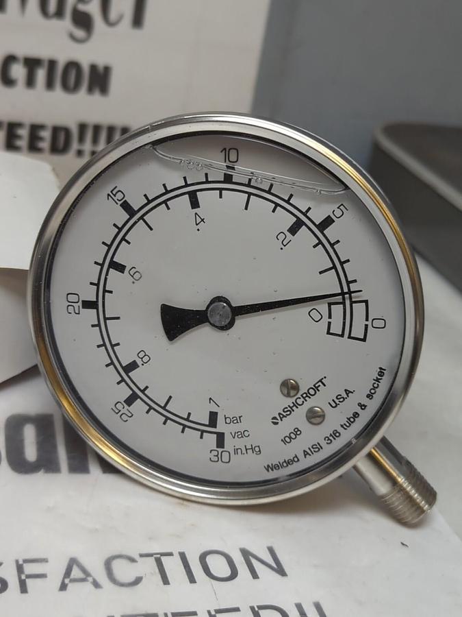 ASHCROFT,10-1008-SL-02L-N1/0BR/IM,100MM GAUGE STAINLESS STEEL NOS