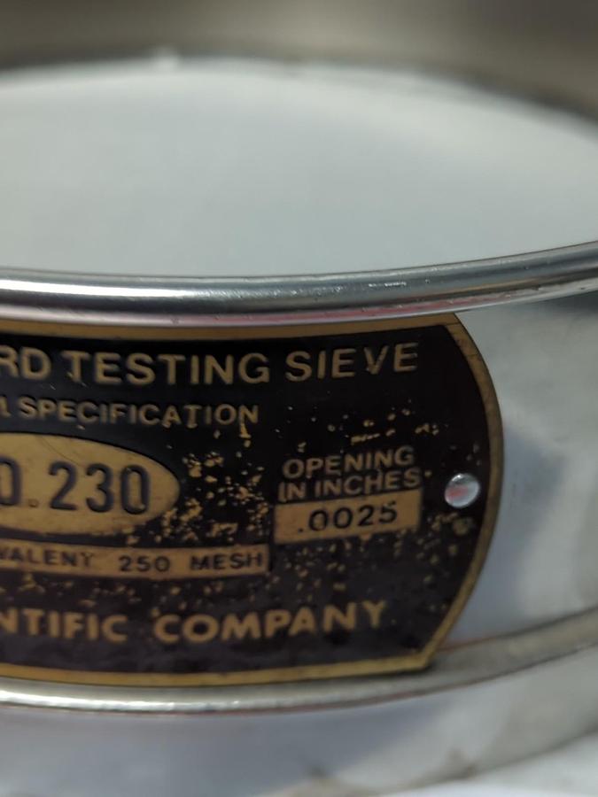 Used USA STANDARD,NO.230,TEST SIEVE 63UM .0025 INCH ASTM E-11 SPEC PRE-OWNED