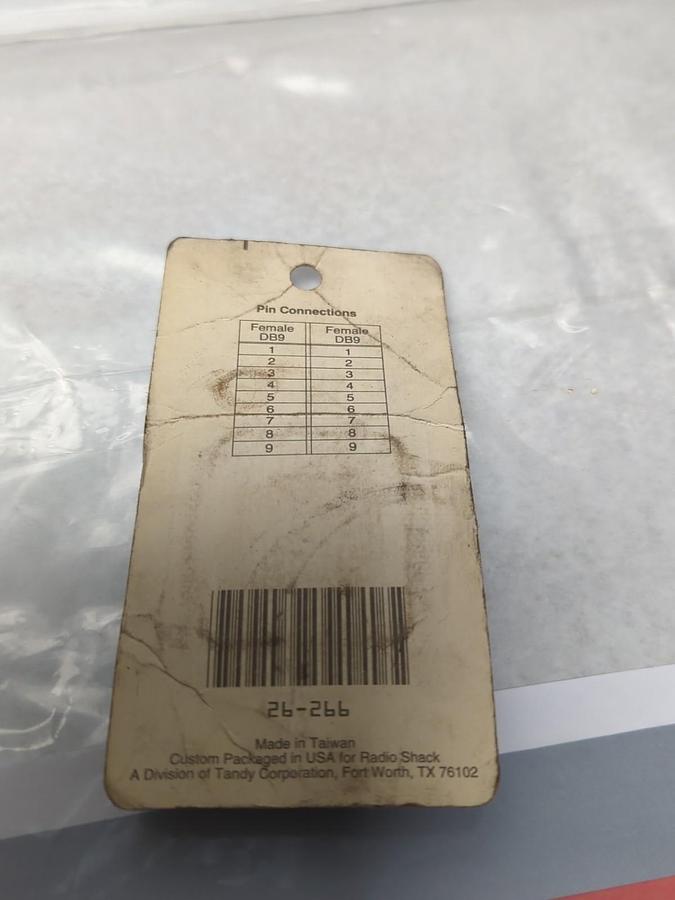 TANDY,26-266,SERIAL GENDER CHANGER FEMALE DB9 TO FEMALE DB9 NOS