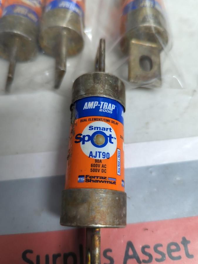 Used FERRAZ SHAWMUT,AJT90,SMART-SPOT 90 AMP FUSE LOT OF 6 PRE-OWNED