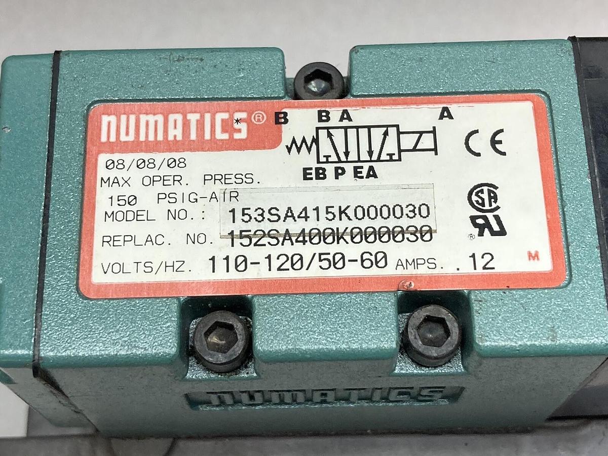 Used Numatics,153SA415K000030,Solenoid Valve 110-120V 50/60HZ