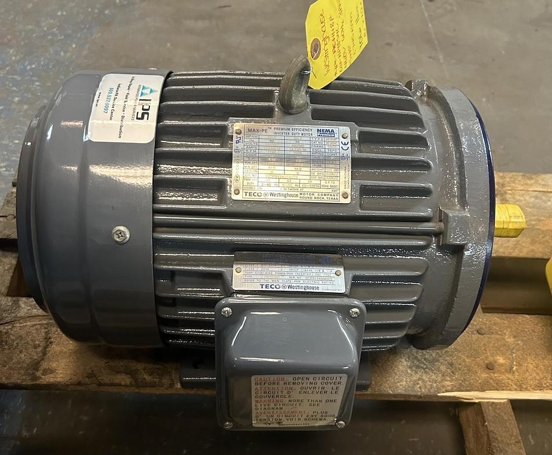 Used TECO WESTINGHOUSE,NP0054C,INVERTER DUTY MOTOR 5HP 230/460V 1745RPM 3PH 184TC FR