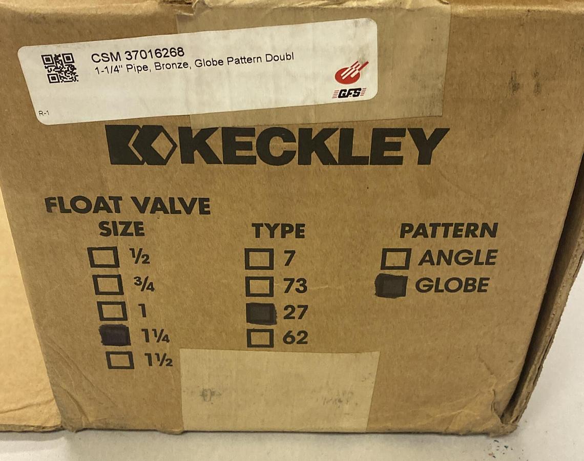 KECKLEY,TYPE 27,1-1/4 INCH GLOBE FLOAT VALVE TYPE 27 GLOBE PATTERN NEW