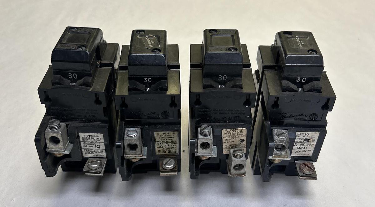 Used ITE,P230,PUSHMATIC CIRCUIT BREAKER 30A 120/240V 2P LOT OF 4