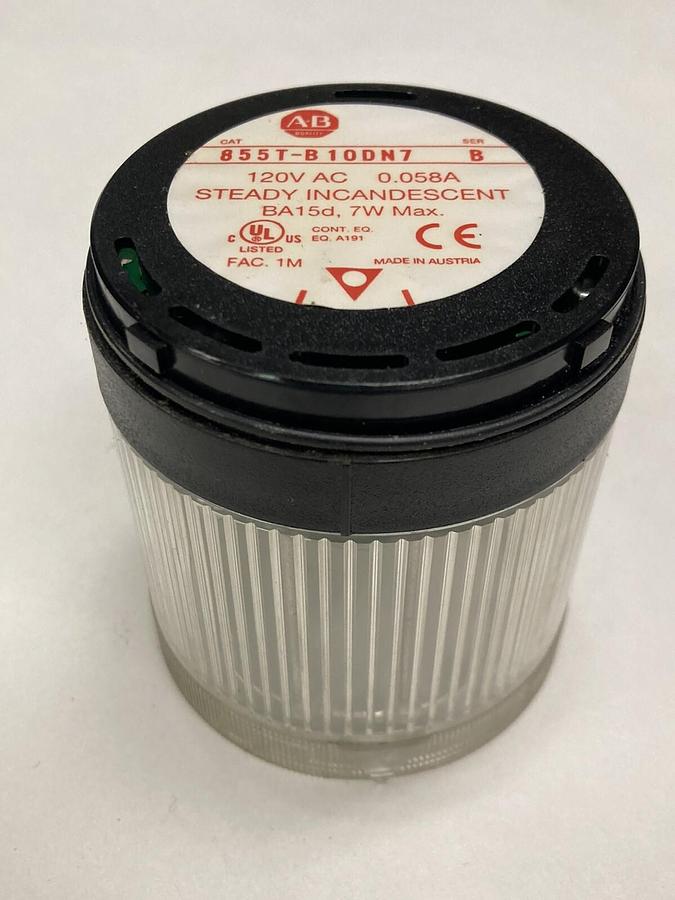 Used Allen-Bradley,855T-B10DN7,Ser B Clear Signal Tower Housing w/Lamp