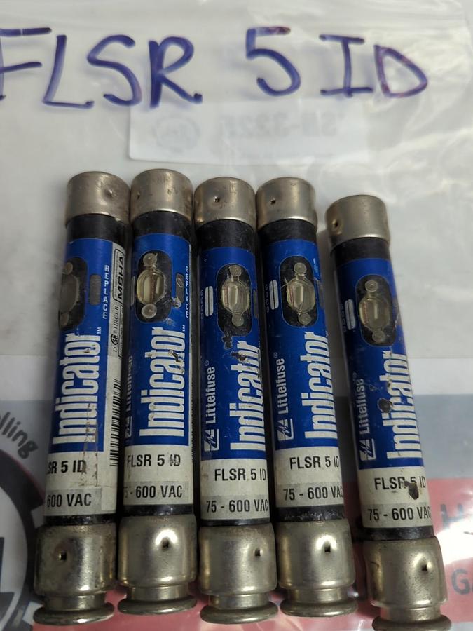 Used LITTELFUSE,FLSR5ID,INDICATOR 5 AMP FUSE LOT OF 5 PRE-OWNED