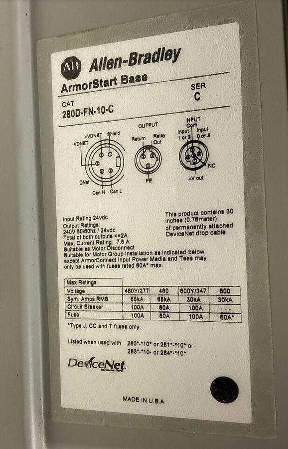 ALLEN BRADLEY,280D-F12D-10C-CR-3,SER C COMBINATION STARTER NEW NO BOX