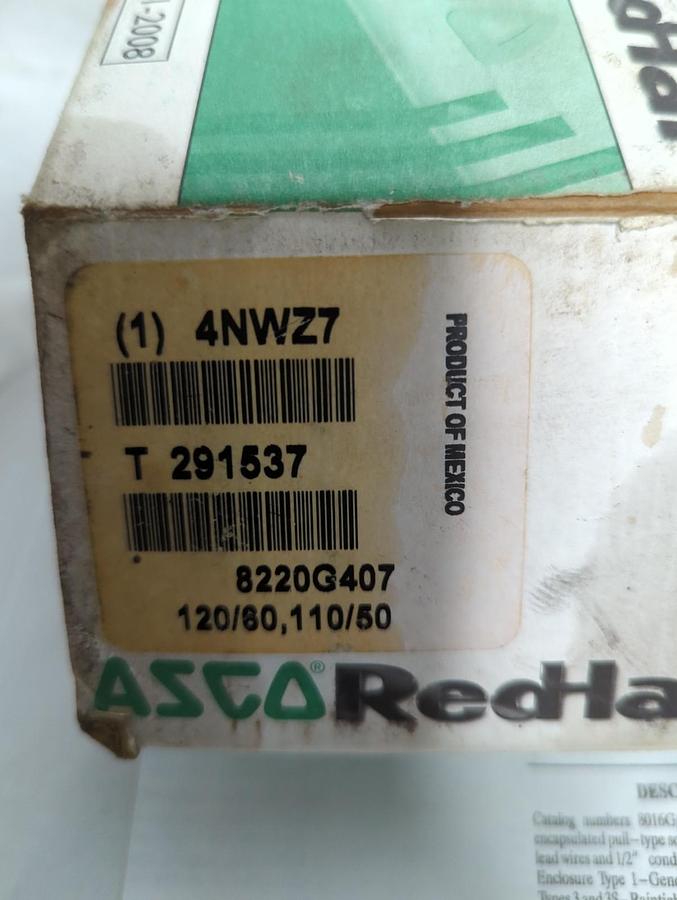 ASCO,8220G407,SOLENOID VALVE 3/4 INCH 2-WAY NOS