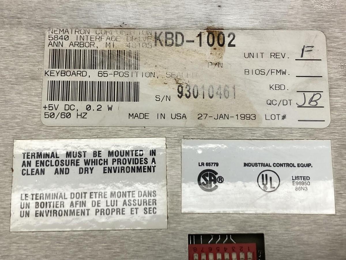 Used Nematron,KBD-1002,Membrane Operator Mainframe Keyboard
