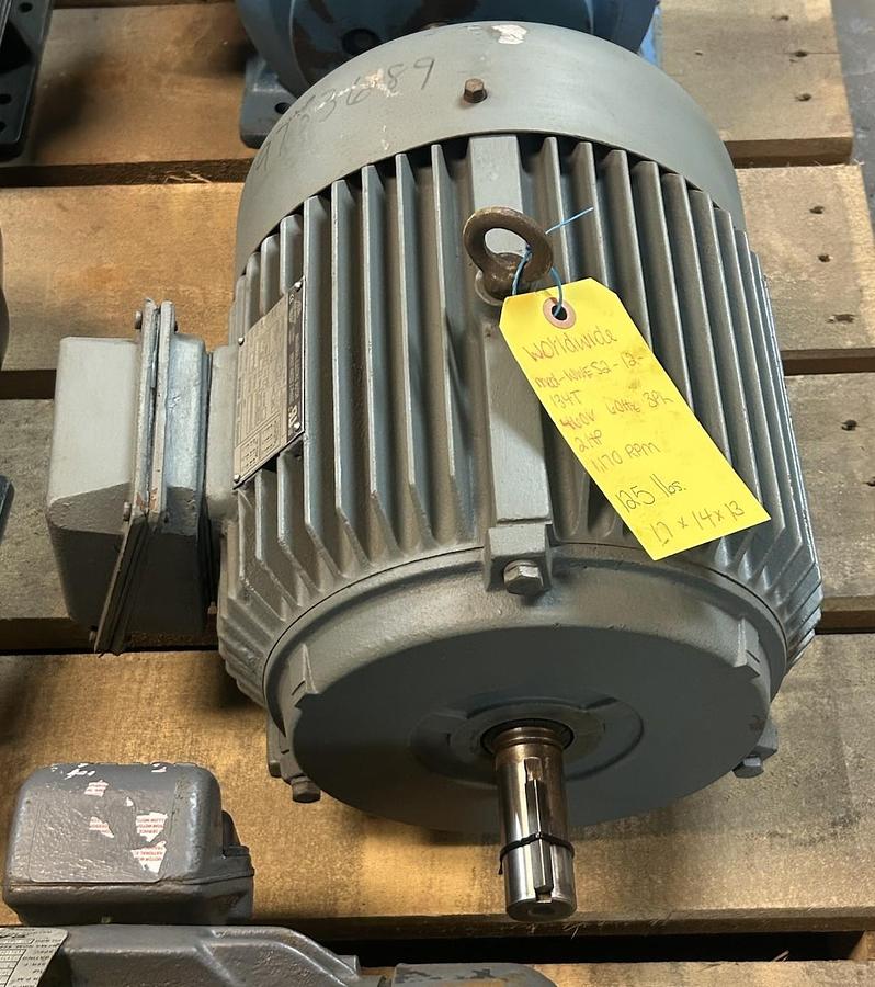 Used WORLDWIDE ELECTRIC,WWES2-12-184T,MOTOR 2HP 230/460V 1170RPM 3PH 184T FRAME
