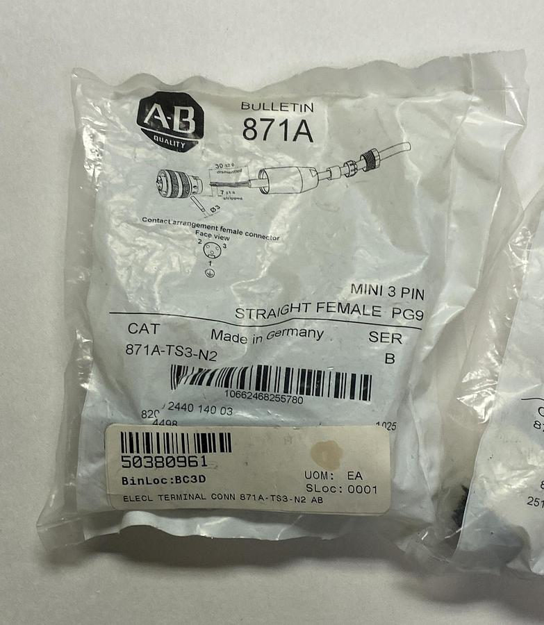 ALLEN BRADLEY,871A-TS3-N2,SER B QUICK DISCONNECT LOT OF 2 NEW