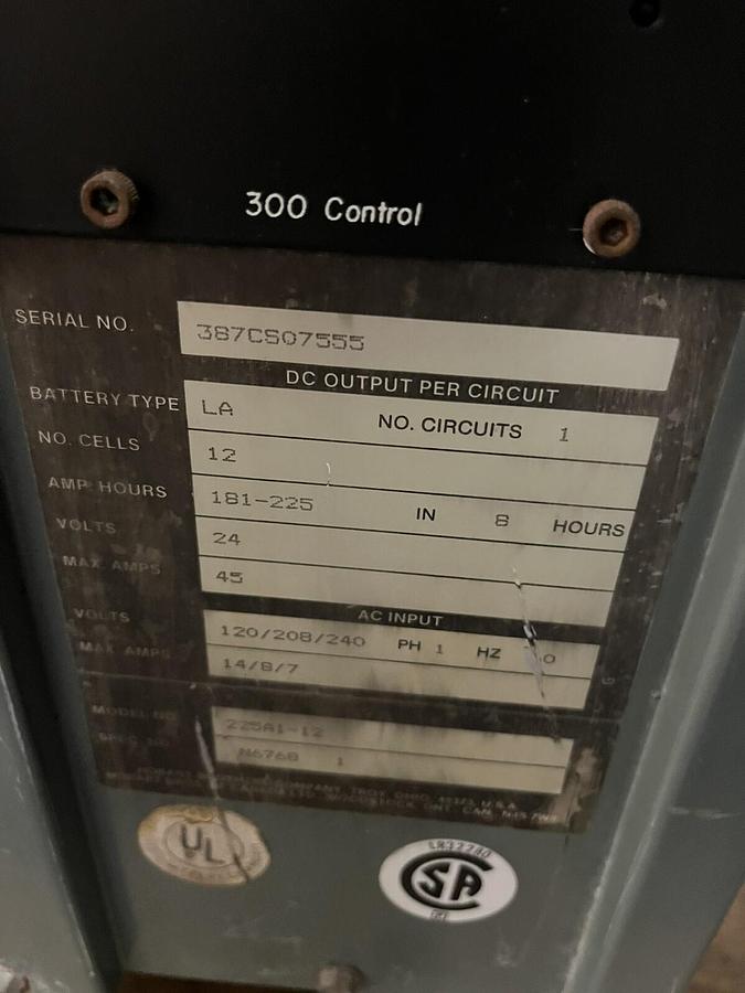 Used HOBART,225A1-12,ACCU CHARGER 24VDC 12 CELLS 120/208/240 1PH