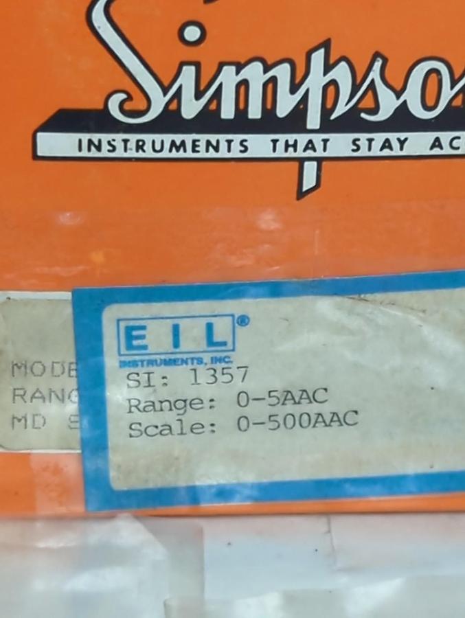 SIMPSON,1357,PANEL METER 0-500 AC AMPERES NOS