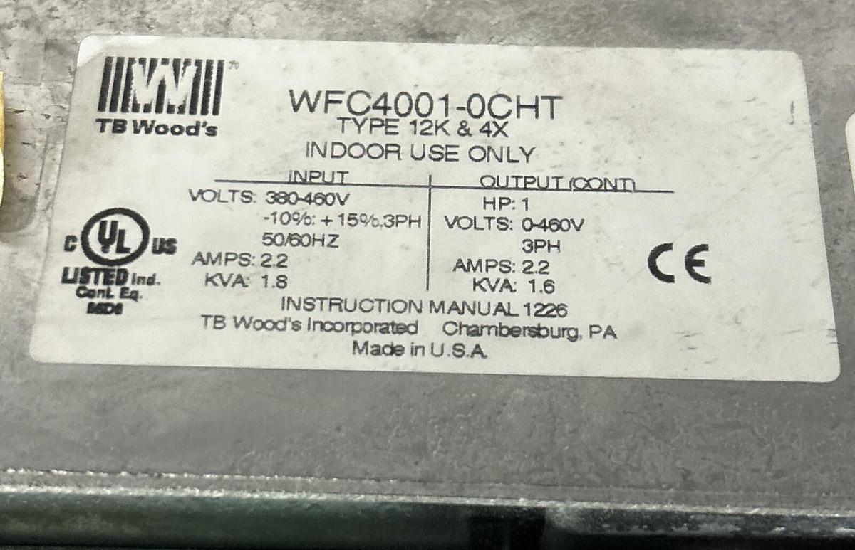 Used TB WOODS,WFC4001-0CHT,AC DRIVE 2.2A 460V 50/6HZ 1HP