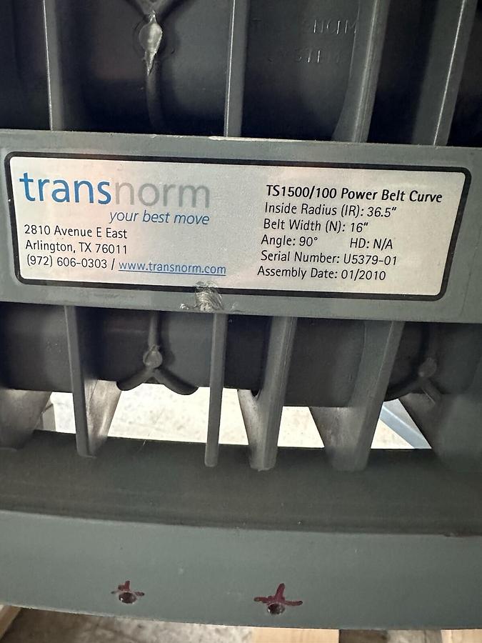 Used Transnorm,TS1500/100,Power Belt Curve 16" Belt 90 Degree Turn