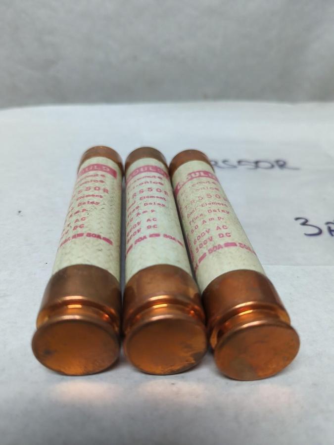 Used GOULD SHAWMUT,TRS50R,TRI-ONIC 50 AMP FUSE LOT OF 3 PRE-OWNED