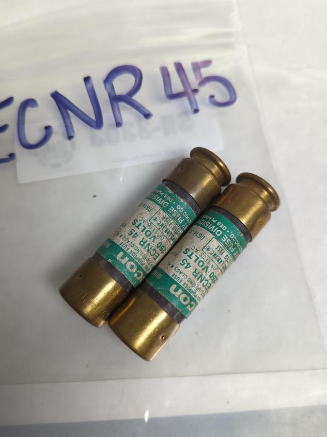 Used ECON,ECNR45,DUAL ELEMENT 45 AMP FUSE LOT OF 2 PRE-OWNED
