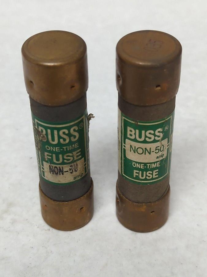 Used COOPER BUSSMANN,NON-50,ONE-TIME 50 AMP FUSE LOT OF 2 PRE-OWNED
