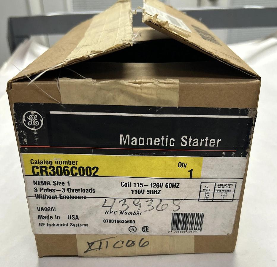 GENERAL ELECTRIC,CR306C002,MAGNETIC STARTER SIZE 1 27A 600V 3P NEW