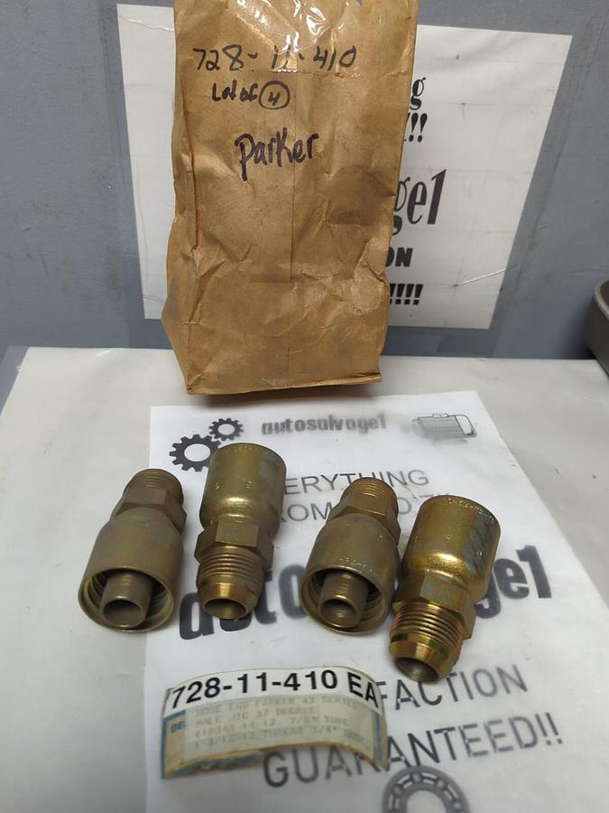 PARKER,728-11-410 EA,SERIES 43 HOSE END 3/4 INCH LOT OF 4 NOS