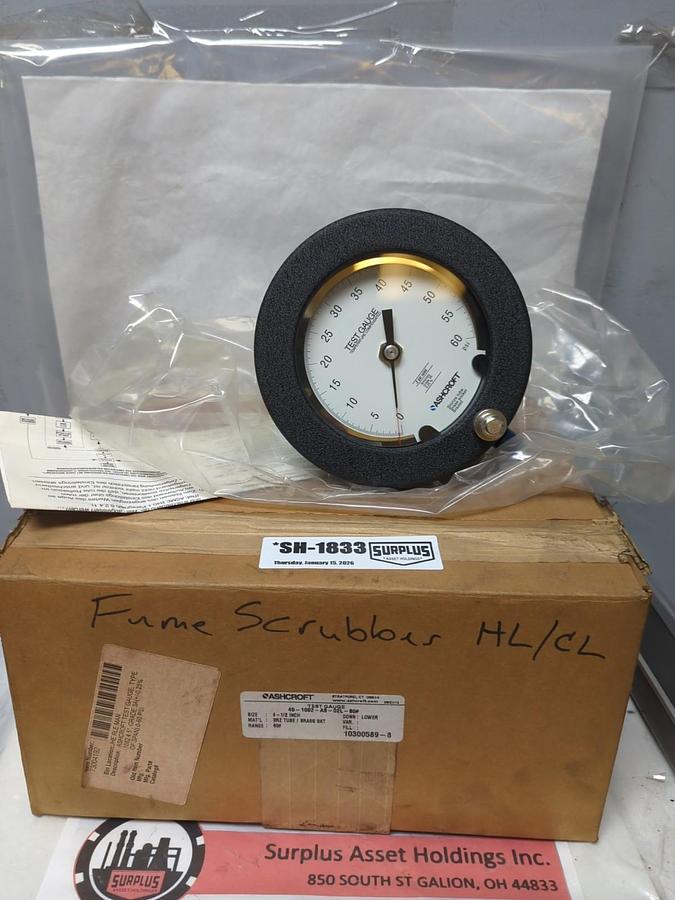 ASHCROFT,45-1082-AS-02L-60#,TEST GAUGE 0-60#PSI 4-1/2 IN BRZ TUBE/BRASS SCKT NOS