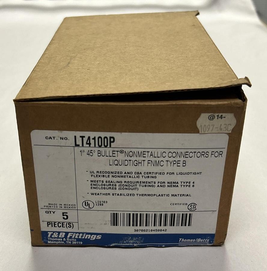 THOMAS & BETTS,LT4100P,1" 45 DEG BULLET CONNECTOR LOT OF 5 NEW