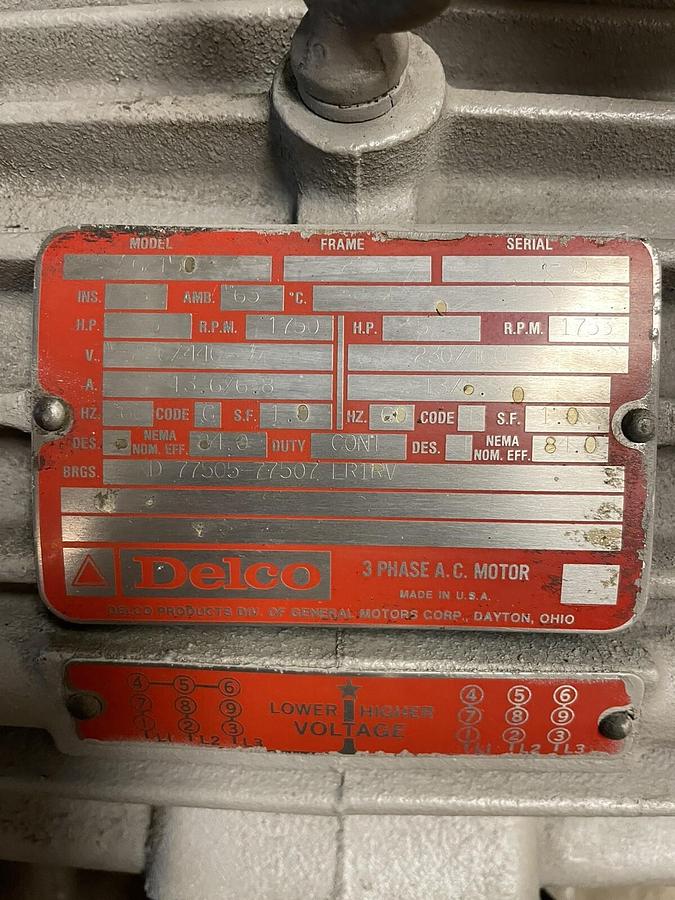 Used DELCO,213,5HP MOTOR 230/460V 1755RPM FRAME 213