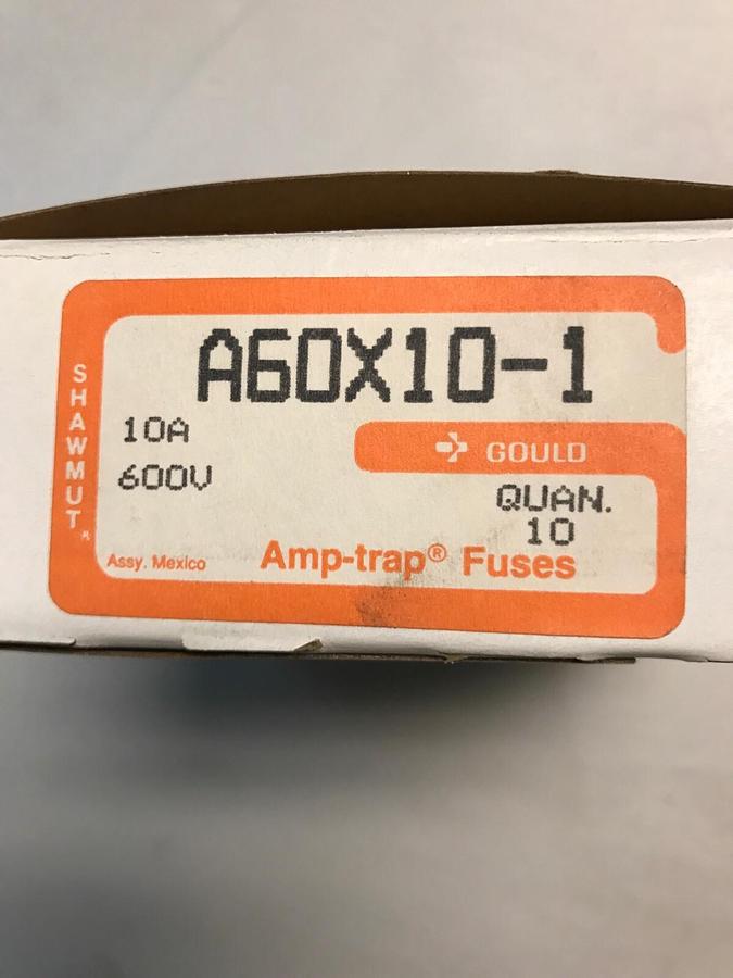 Used Gould Shawmut,A60X10-1,10 AMP Fuses Box 0f 10