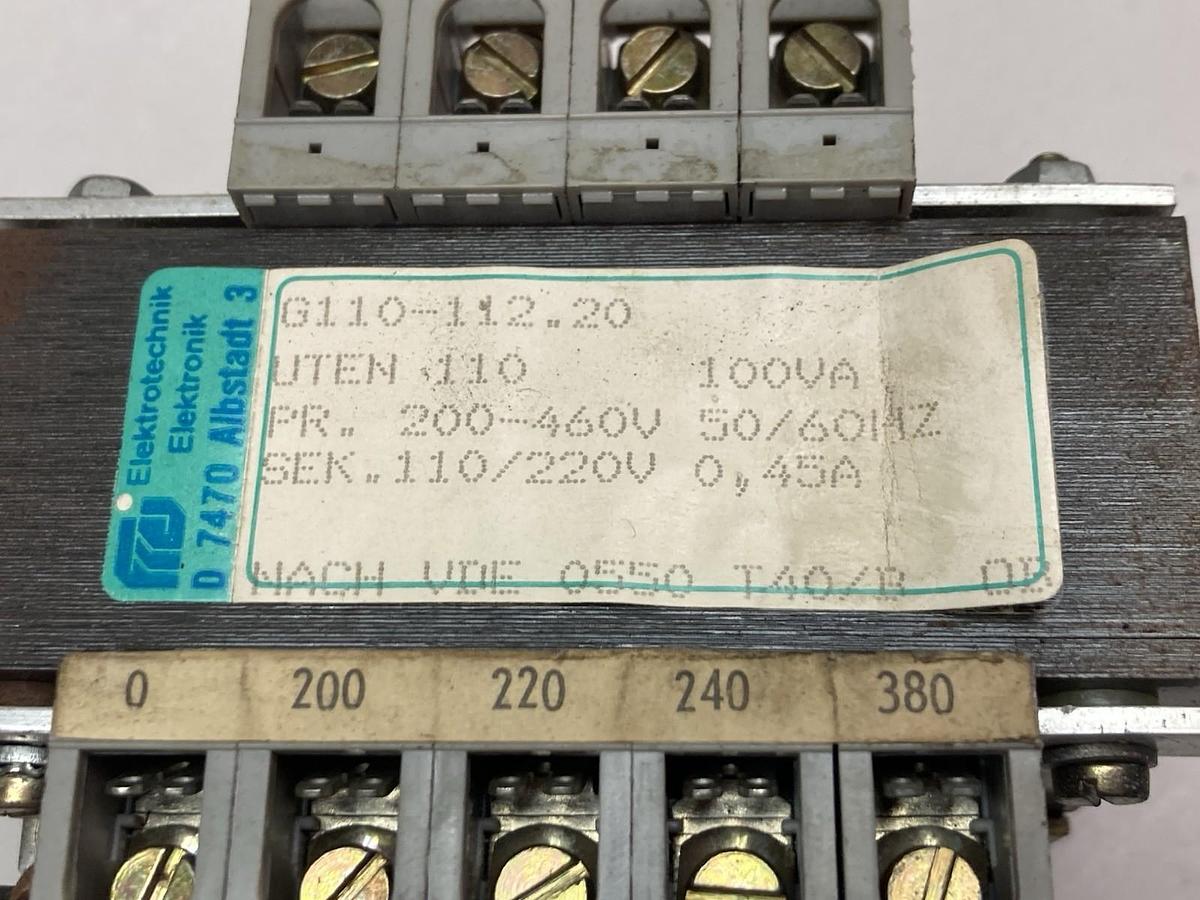 Used Elektrotechnik,Model G110-112.20,Industrial Transformer 100Va 50/60Hz 0.45A