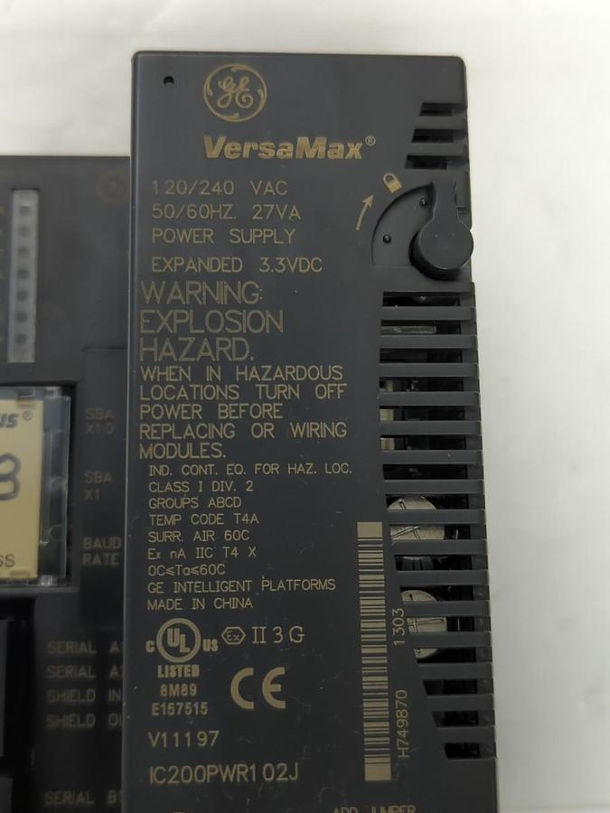 Used GE,IC200PWR102J,VERSAMAX MODULE W/ GBI001 GENIUS INTERFACE MODULE PRE-OWNED