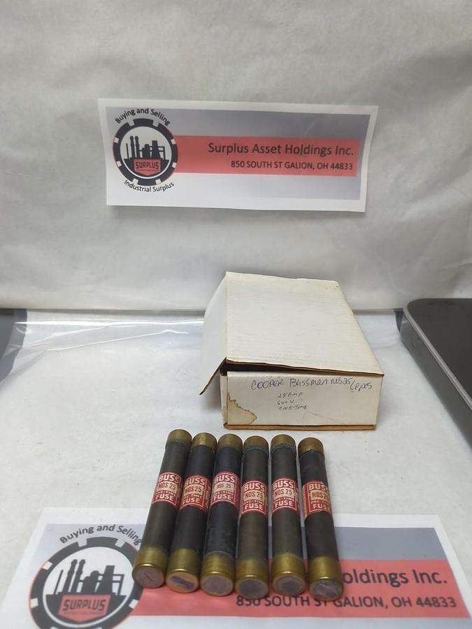 Used COOPER BUSSMANN,NOS 25,ONE-TIME 25 AMP FUSE LOT OF 6 PRE-OWNED