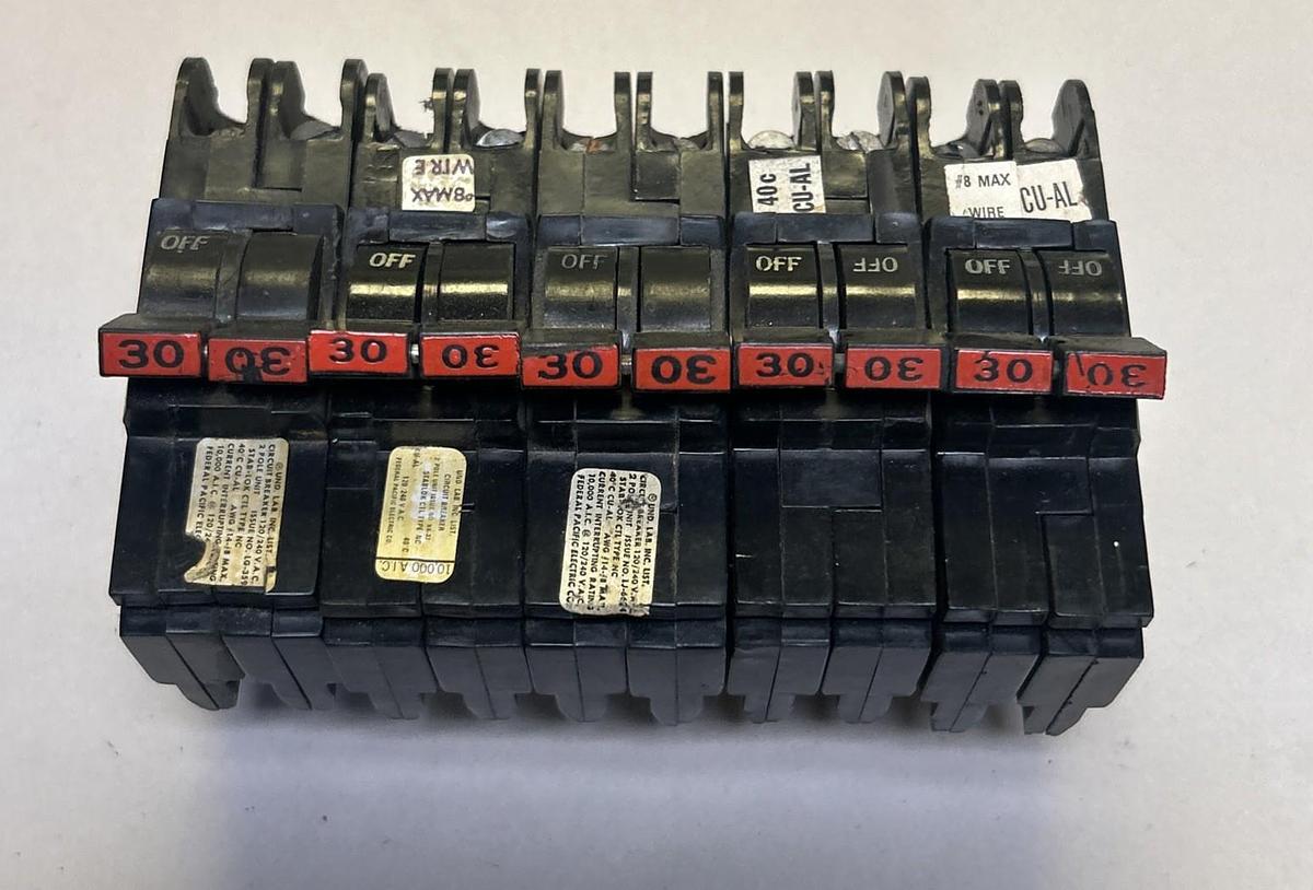 Used FEDERAL PACIFIC,NC230,CIRCUIT BREAKER 30A 120/240V 2P LOT OF 5