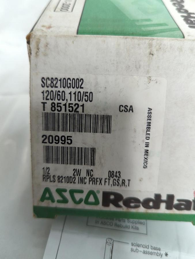 ASCO,SC8210G002,2-WAY SOLENOID VALVE 1/2 INCH 120/60-110/50 NOS