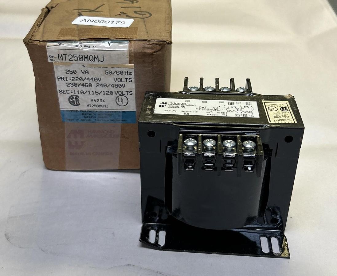 HAMMOND,MT250MQMJ,CONTROL TRANSFORMER 250VA PRI:240/480V SEC:110/115/120V NOS