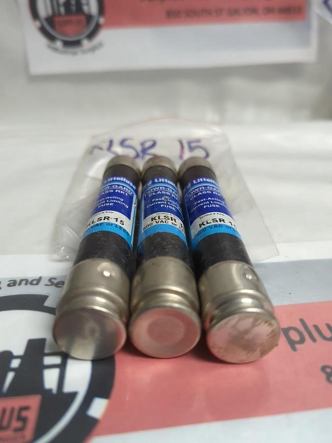 Used LITTELFUSE,KLSR15,POWR-GARD 15 AMP FUSE LOT OF 3 PRE-OWNED